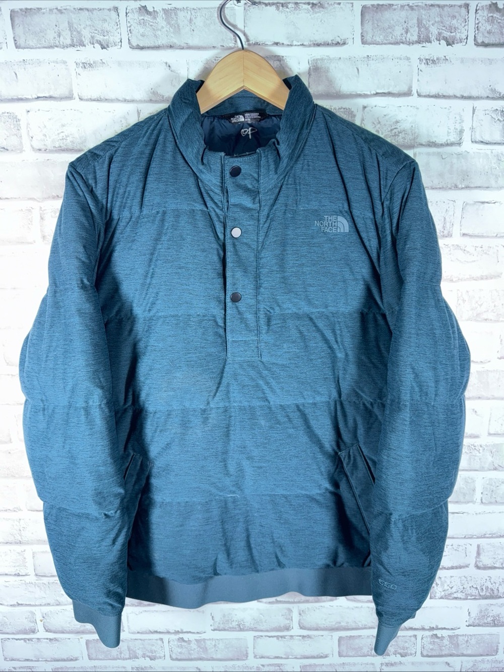 NORTH FACE Teal/Green 550 DOWN HALF BUTTON Puffer Jacket Mens M